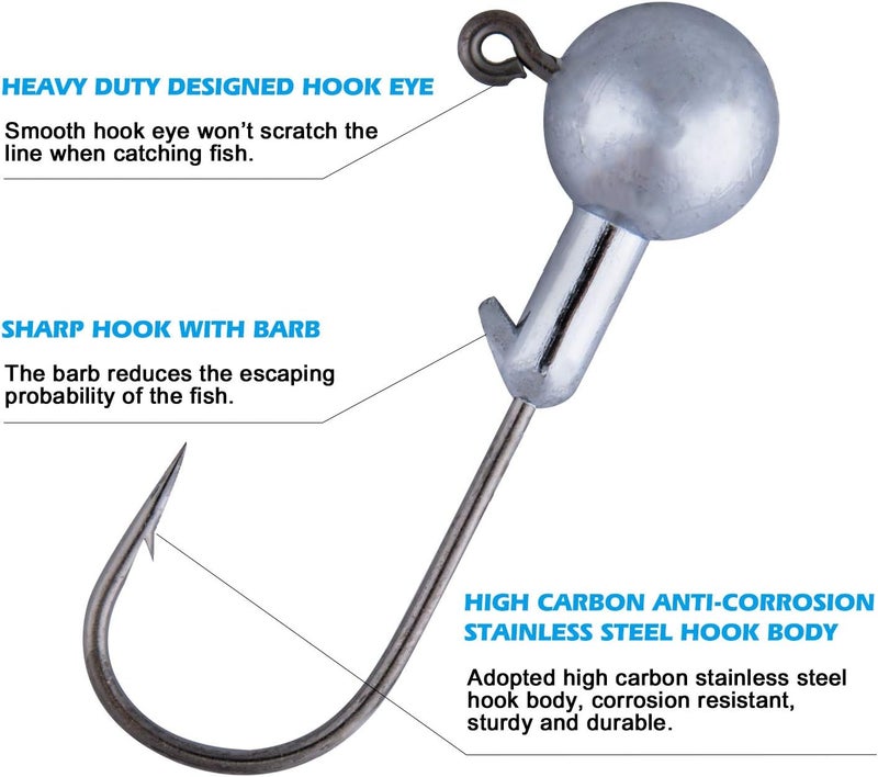 Goture Round Lead Jig Head Hooks for Freshwater & Saltwater Fishing, Swimbait Jig Heads with Fishing Box, Ideal for Trout & Bass - Image 2